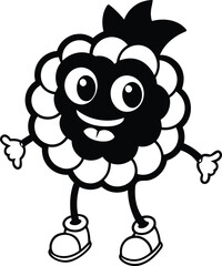 Anthropomorphic raspberry vector, Funny Anthropomorphic raspberry silhouette, Cute Anthropomorphic raspberry line art vector illustration