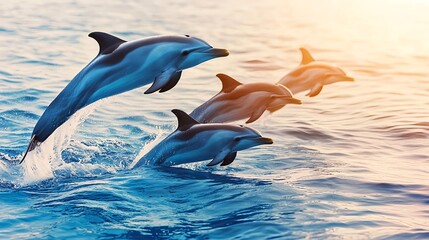 Obraz premium dolphins leaping ocean sunset wildlife - wildlife photography