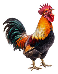 Fototapeta premium Vibrant rooster with colorful plumage isolated on transparent background