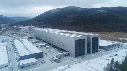 A green industrial plant utilizing renewable resources such as solar and wind energy, aiming for a transformation to net zero emissions and sustainable resource management