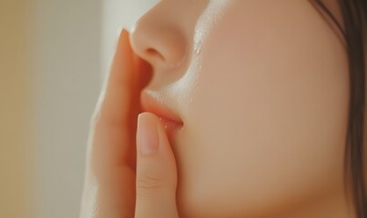 Close-up of a woman's hand applying a lightweight toner on her face, Generative AI