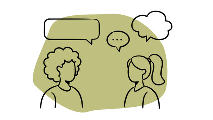Minimalist Line Art of Two People with Empty Chat and Idea Bubbles