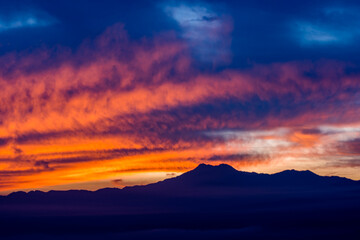 gloomy sunrise over the Mountain in Nepal.