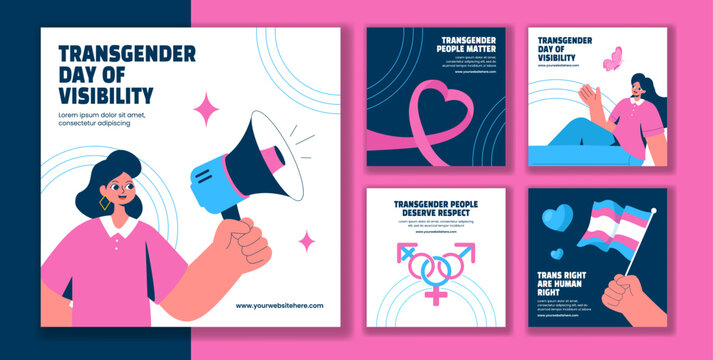 Flat Cartoon Social Media Post for International Transgender Day of Visibility