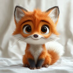 Obraz premium Adorable Cartoon Fox Kit Cute Red Fox Cub Illustration Digital Art Wildlife