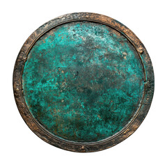 Fototapeta premium Ancient Bronze Mirror: A close-up shot of an antique, weathered bronze mirror, revealing intricate details and a captivating patina that speaks of history and craftsmanship. 