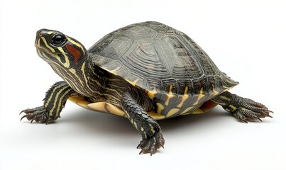 Obraz premium Colorful and Eye-Catching Turtle with Unique Shell Patterns and Detailed Textures on a White Background