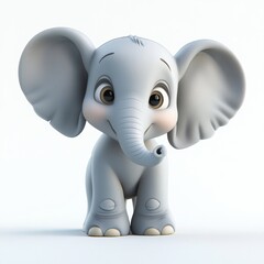 Adorable Cartoon Baby Elephant Cute Gray Animal Illustration 3D Rendered