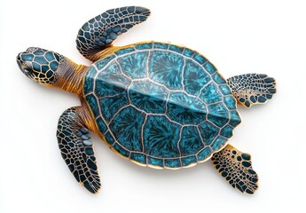Fototapeta premium Colorful Sea Turtle Decorative Art Piece with Detailed Shell Pattern and Unique Design on White Background for Home or Aquatic Theme Decoration