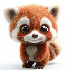 Obraz premium Adorable Red Panda Cub Cartoon Character 3D Render Cute Wildlife Fluffy Fur