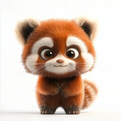 Obraz premium Adorable 3D Rendered Red Panda Cub Cute Cartoon Animal Fluffy Fur White Background