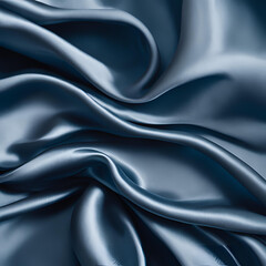 Obraz premium Luxurious dark blue satin fabric with smooth, flowing folds. Silky, glossy, and soft texture, perfect for fashion, interior design, and artistic projects.