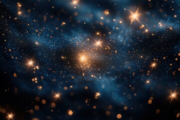 Obraz premium Blue And Gold Glitter Stars Night Sky Background