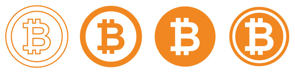 Crypto currency, bitcoin, bit coin logo. Bitcoin symbol. Flat design vector bitcoin icons, signs of modern crypto currency isolated on transparent background. yellow colour.