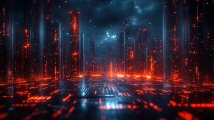 Naklejka premium Cyberpunk Cityscape: Neon Nightscape of a Futuristic Metropolis