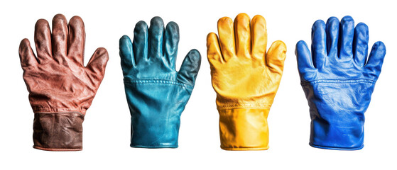 Colorful gloves for gardening and outdoor tasks. transparent background