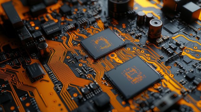 Vibrant artificial intelligence chipset on an advanced circuit board, radiating energy and innovation in a futuristic technology-themed background.
