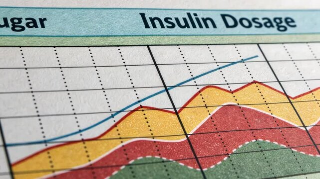 A closeup of a stacked area graph illustrating sugar levels alongside insulin dosage throughout the day indicating their correlation over time.