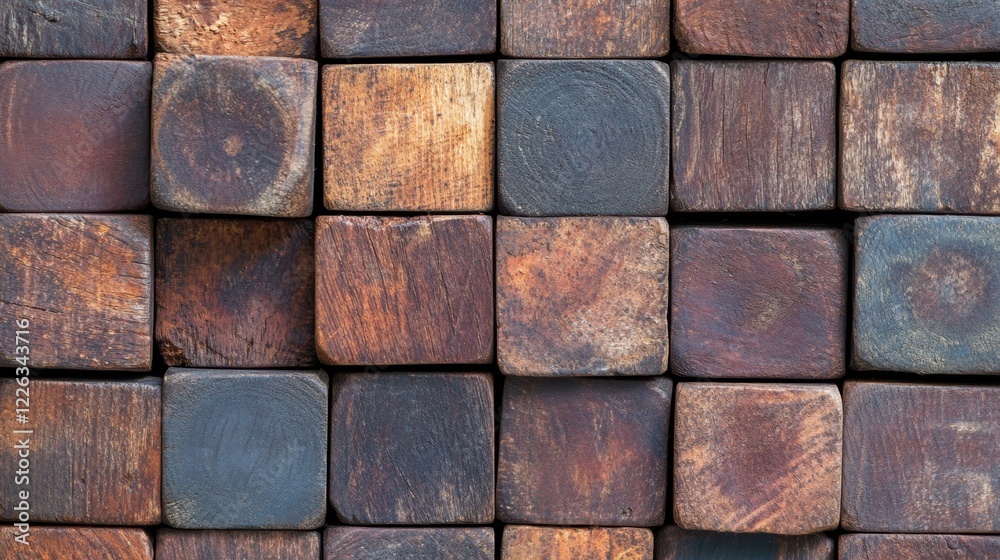 Poster detailed view of a wooden block pattern background showcasing unique shades and textures suitable fo