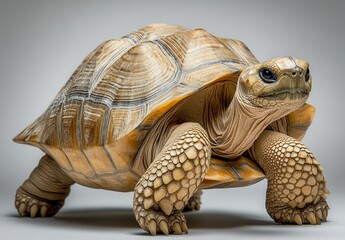 Detailed Close-Up of a Majestic Desert Tortoise with Intricate Shell Patterns and Textures in a Studio Setting