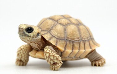 Obraz premium Detailed Close-Up of a Small Desert Tortoise Against a White Background, Showcasing Its Unique Shell Patterns and Features in a Natural Pose