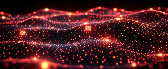 Fototapeta premium Abstract Red Glowing Particle Wave Background