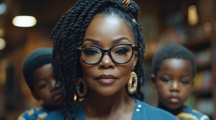 A Mother's Gaze: Portrait of a Strong Woman with her Children