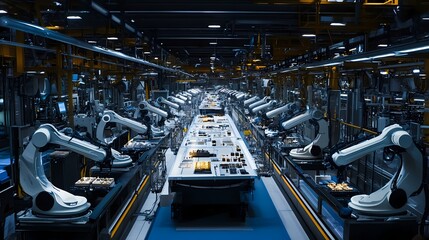 Advanced Industrial Automation with Robotic Arms in Manufacturing Facility