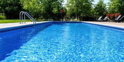 swimming pool in backyard with blue clean water