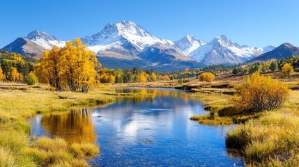Obraz premium Autumnal mountain lake reflection; scenic landscape; travel postcard