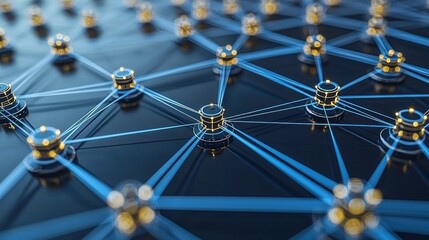 Dynamic abstract background in blue with luminous nodes and flowing lines, perfectly suited for topics on computer networks and general technology.