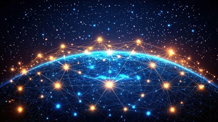 Blue-toned digital landscape with interconnected lines and glowing effects, creating a futuristic and modern look for network and technology-related designs.