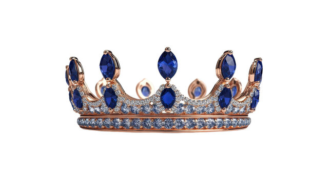Elegant crown adorned with blue gemstones. transparent background