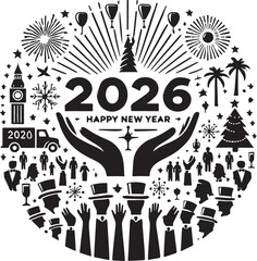 Happy new year icon silhouette vector with white background