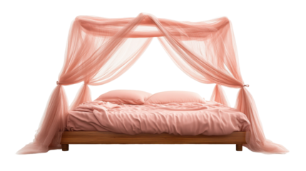 Elegant pink canopy bed in modern design. transparent background