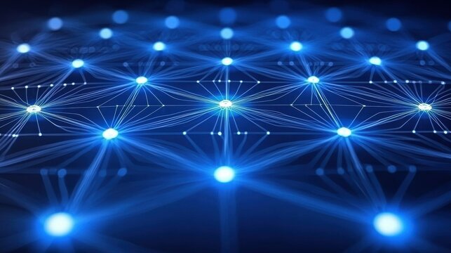 Modern abstract blue background featuring interconnected lines and luminous nodes, creating a sleek and versatile design for tech and network themes.