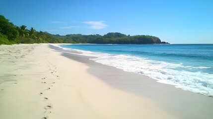 Obraz premium A wide, open beach with no footprints, just sand and the ocean waves