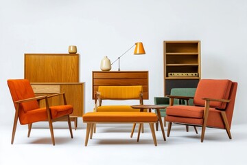 Fototapeta premium Vintage Mid-Century Modern Living Room Furniture Arrangement