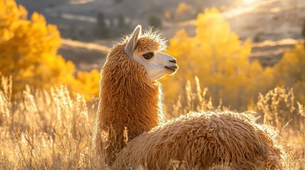 Fototapeta premium Majestic Alpaca in Golden Sunset Wilderness