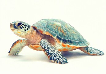 Fototapeta premium Graceful Sea Turtle Swimming in Vibrant Ocean Colors, Depicting the Beauty of Marine Life and the Importance of Ocean Conservation Efforts