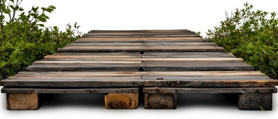 Obraz premium Rustic Wooden Walkway Path Nature Trail Garden Bridge Plank Pathway