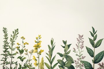 Botanical Illustrations of Various Plants on Light Background