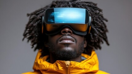Virtual Reality Experience: A Man Immersed in a Digital World
