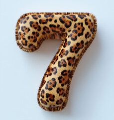 Fototapeta premium number seven made of leopard print material, is on a white background. 