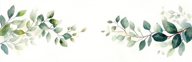 Naklejka premium Watercolor Floral Invitation Card Design with Green Leaves Vintage Botanical Illustration Background