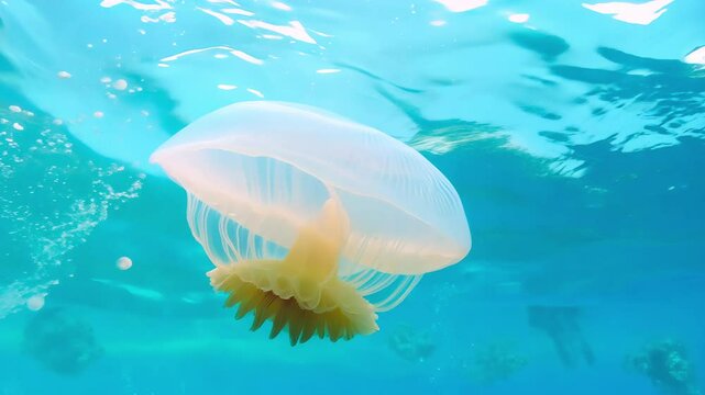 Graceful Jellyfish Floating in a Crystal-Clear Ocean - made with Generative AI