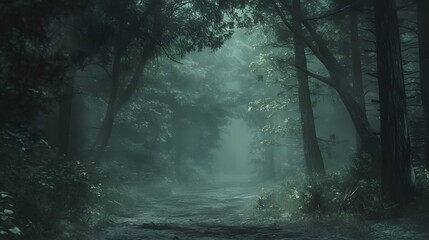 Fototapeta premium A quiet, undisturbed forest path leading into the trees