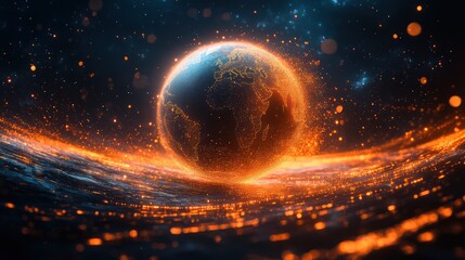 Obraz premium Fiery Earth: A Digital Depiction of Our Planet's Energy