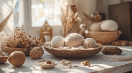 Natural Textures and Crafts Arrangement on Table