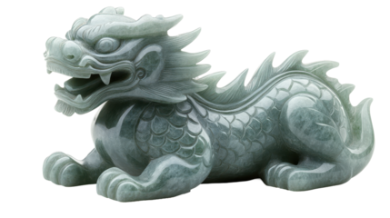 Intricate jade dragon sculpture, symbolic art. transparent background
